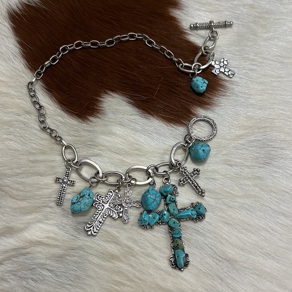 Turquoise Silver Cross Necklace - Picture 8 of 9